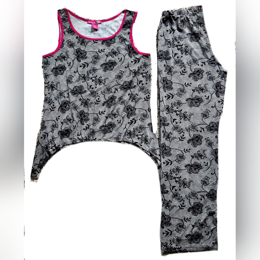 Bumble B Women's Floral Lace Tank Pajama Loungewear Set - Small - EUC